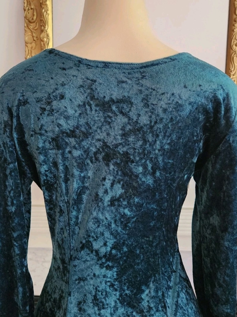 Vintage 80s All That Jazz Green Dress Size M Crushed Velvet Midi Whimsigoth Boho - Picture 8 of 9